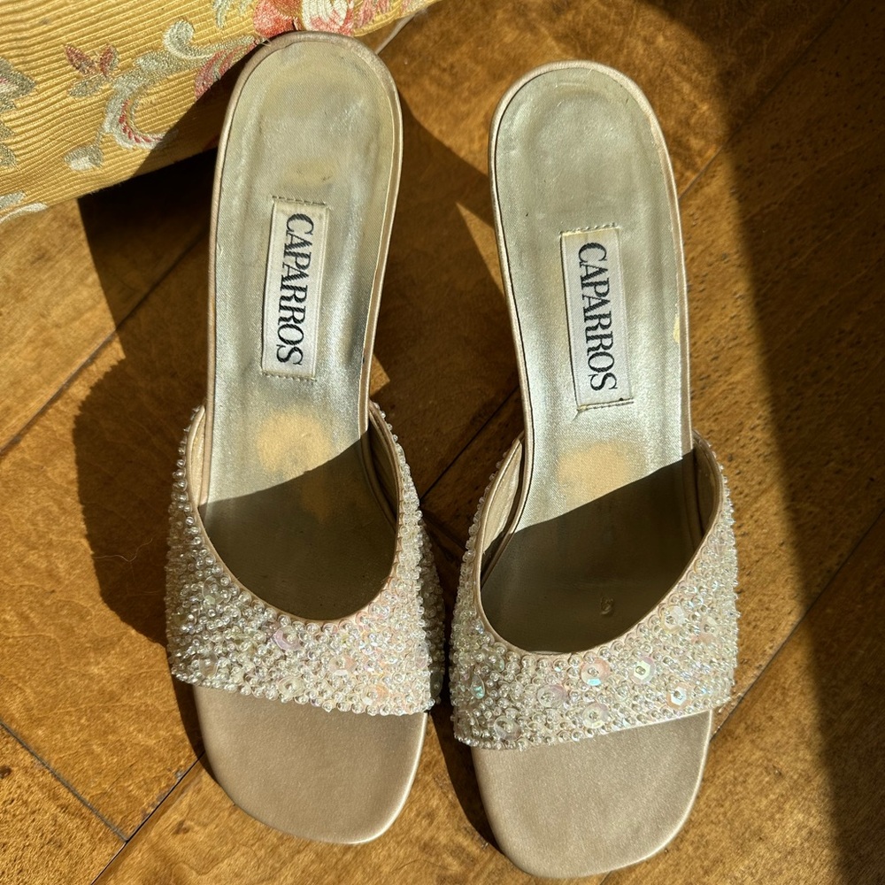 Satin beaded heels for special occasion, very nice condition.